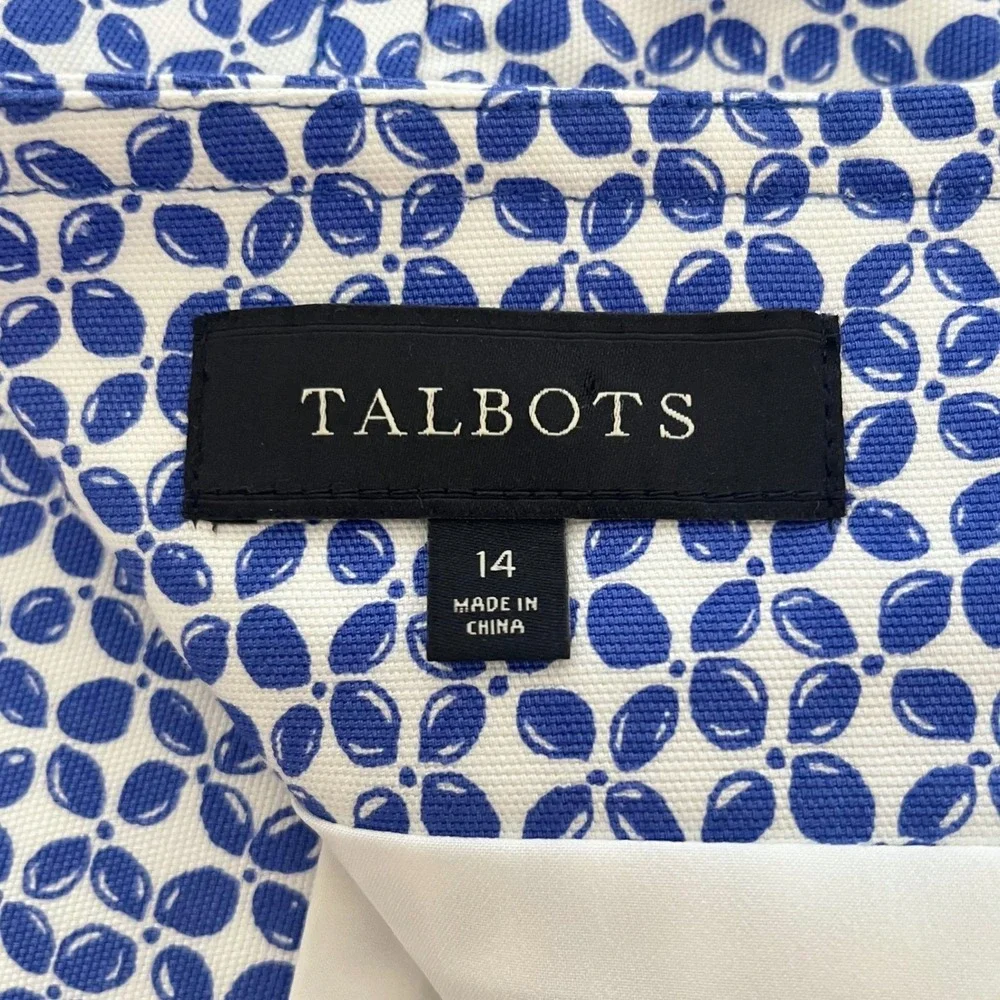 Talbots Womens A-Line Skirt 14 Blue Geometric‎ Cotton Canvas Stretch Above Knee